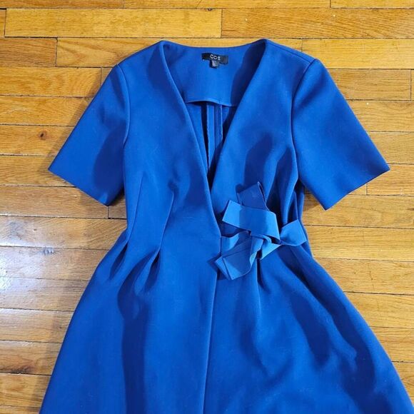 COS Belted Scuba Wrap Dress Blue Size 2 Short Sleeve - Picture 3 of 8
